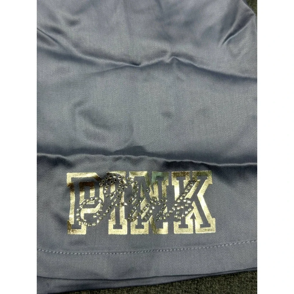 Victoria's Secret PINK Blue Tencel Satin Pajama Shorts Rhinestone Logo Small NEW